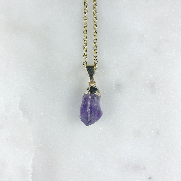 Raw Amethyst Necklace in Gold - Crystal Of A Kind