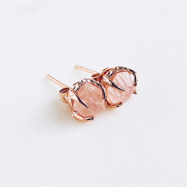 Raw Rose Quartz Necklace in Rose Gold - Crystal Of A Kind