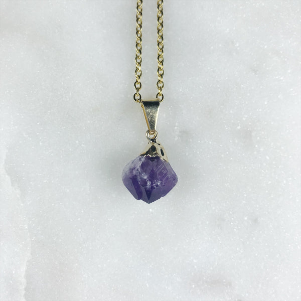 Raw Amethyst Necklace in Gold - Crystal Of A Kind