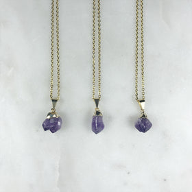 Raw Amethyst Necklace in Gold - Crystal Of A Kind
