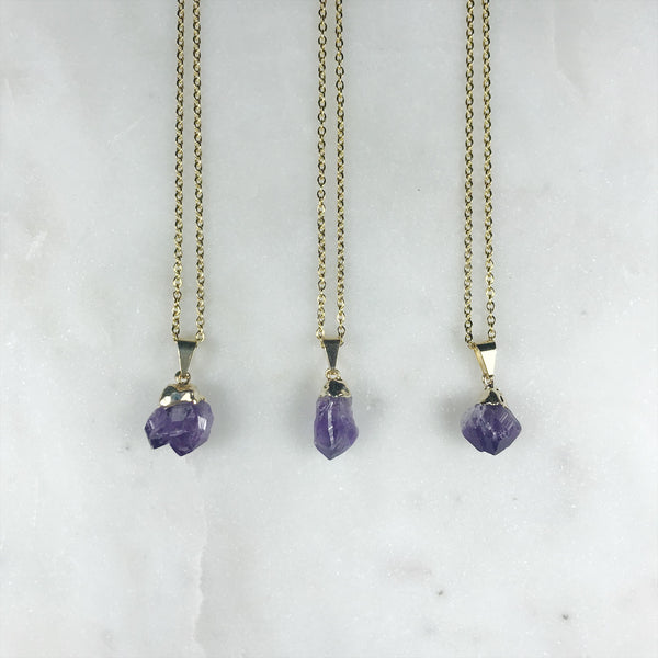 Raw Amethyst Necklace in Gold - Crystal Of A Kind