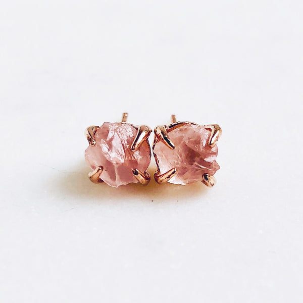Raw Rose Quartz Necklace in Rose Gold - Crystal Of A Kind