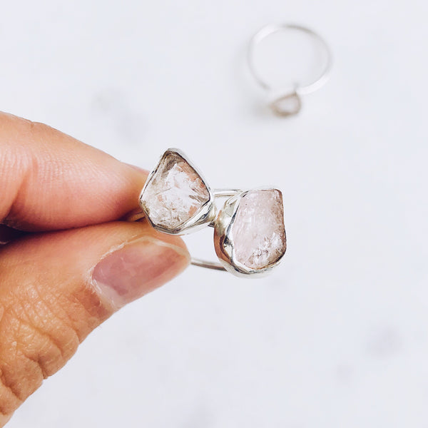 Raw Rose Quartz Gemstone Ring in 925 Sterling Silver - Crystal Of A Kind