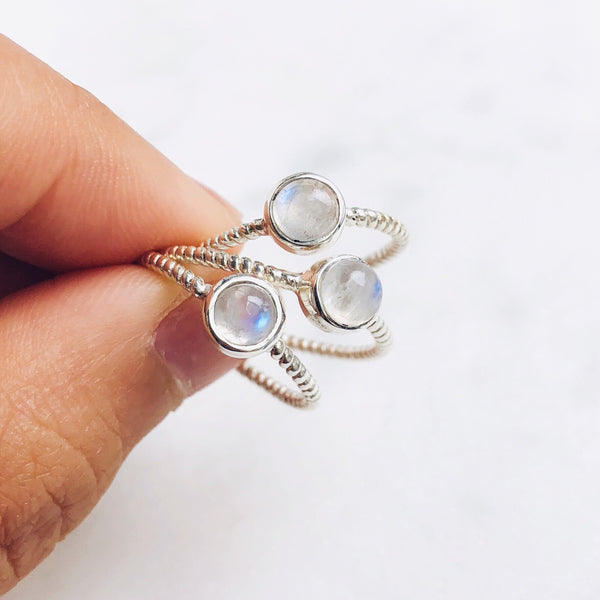 Moonstone Rope Ring in 925 Sterling Silver - Crystal Of A Kind