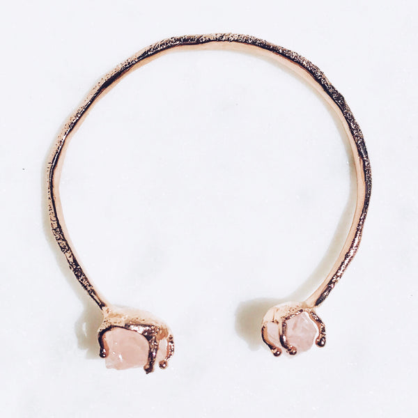 Raw Rose Quartz Dual Bangle in Rose Gold - Crystal Of A Kind