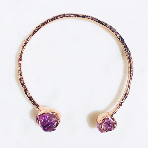 Raw Amethyst Dual Bangle in Rose Gold - Crystal Of A Kind