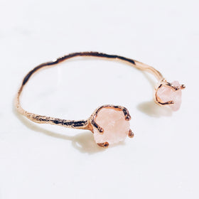 Raw Rose Quartz Dual Bangle in Rose Gold - Crystal Of A Kind