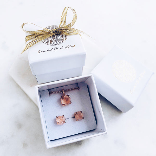 Raw Ruby Leaves Earrings in Rose Gold - Crystal Of A Kind