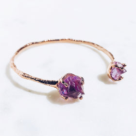 Raw Amethyst Dual Bangle in Rose Gold - Crystal Of A Kind