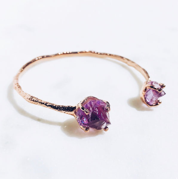 Raw Amethyst Dual Bangle in Rose Gold - Crystal Of A Kind