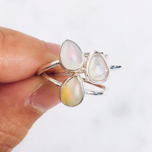 Opal Teardrop Ring in 925 Sterling Silver - Crystal Of A Kind