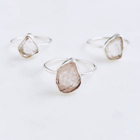 Raw Rose Quartz Gemstone Ring in 925 Sterling Silver - Crystal Of A Kind
