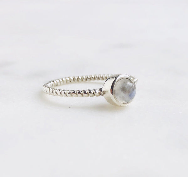 Moonstone Rope Ring in 925 Sterling Silver - Crystal Of A Kind