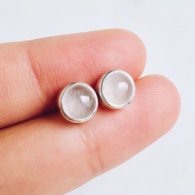 Rose Quartz Round Stud Earrings in 925 Sterling Silver - Crystal Of A Kind