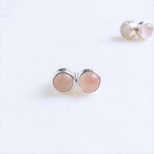 Rose Quartz Round Stud Earrings in 925 Sterling Silver - Crystal Of A Kind