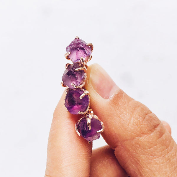 Raw Amethyst Stud Earrings in Rose Gold - Crystal Of A Kind