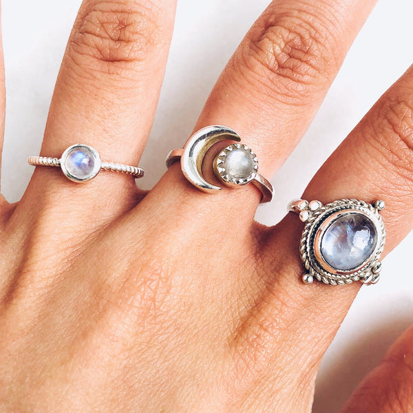 Moonstone Rope Ring in 925 Sterling Silver - Crystal Of A Kind