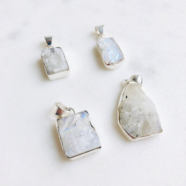 Raw Moonstone Pendant in 925 Sterling Silver - Crystal Of A Kind