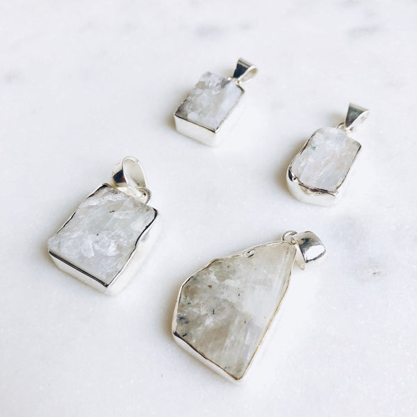 Raw Moonstone Pendant in 925 Sterling Silver - Crystal Of A Kind