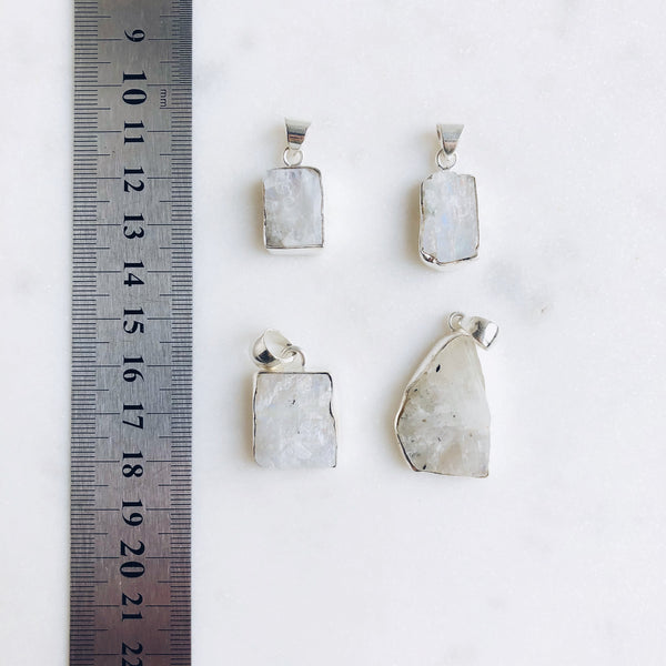 Raw Moonstone Pendant in 925 Sterling Silver - Crystal Of A Kind