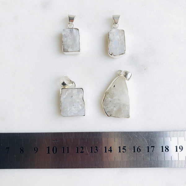 Raw Moonstone Pendant in 925 Sterling Silver - Crystal Of A Kind