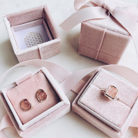 Rose Quartz Earrings And Ring In A Pink Velvet Gift Box