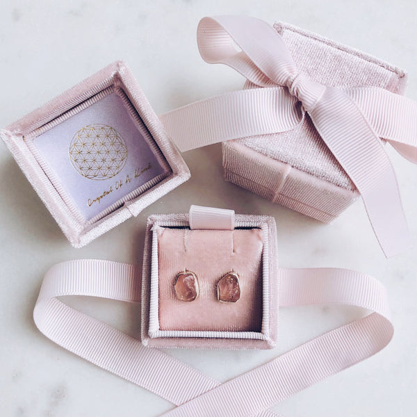 Rose Quartz Earrings In A Pink Velvet Gift Box