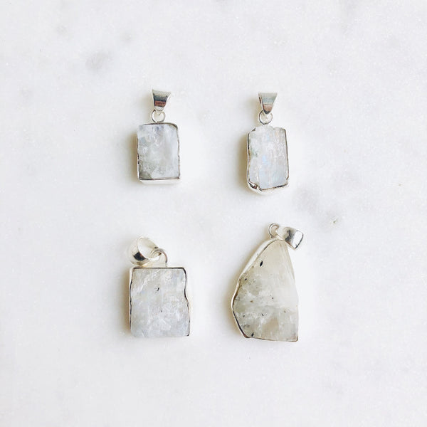 Raw Moonstone Pendant in 925 Sterling Silver - Crystal Of A Kind