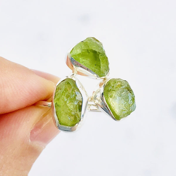 Raw Peridot Gemstone Ring in 925 Sterling Silver - Crystal Of A Kind