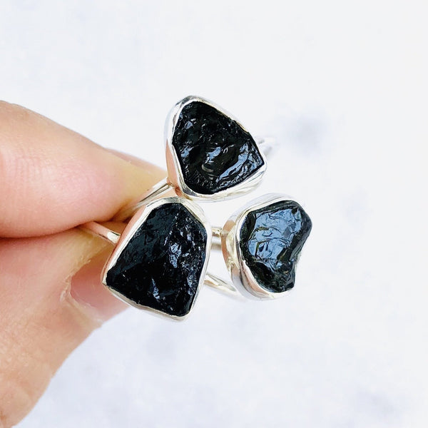 Raw Black Tourmaline Gemstone Ring in 925 Sterling Silver - Crystal Of A Kind
