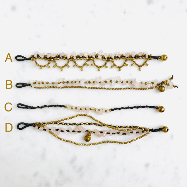 Raw Rose Quartz Bohemian Bracelet - Crystal Of A Kind