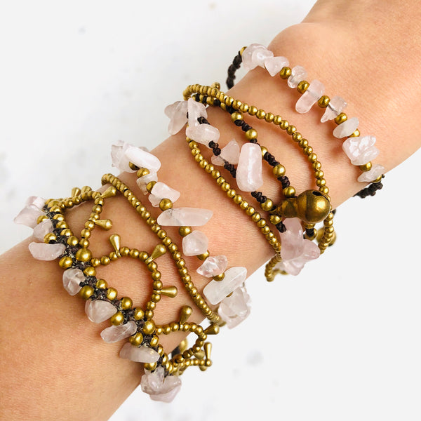 Raw Rose Quartz Bohemian Bracelet - Crystal Of A Kind