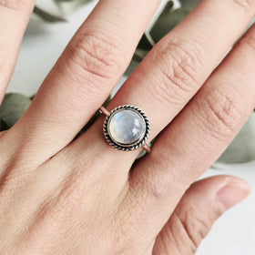 Moonstone Round Ring in 925 Sterling Silver - Crystal Of A Kind