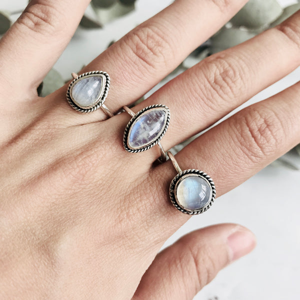 Moonstone Marquee Ring in 925 Sterling Silver - Crystal Of A Kind