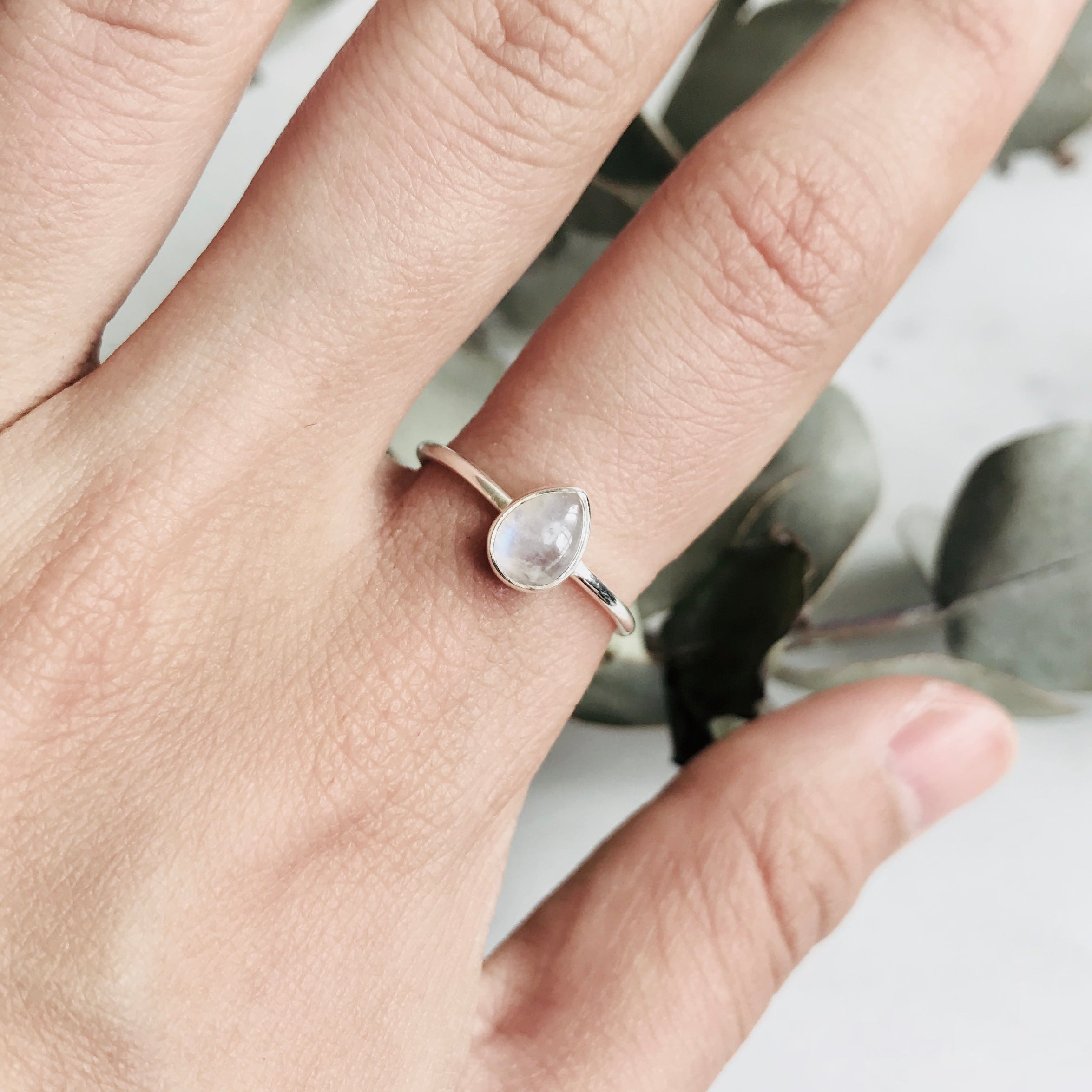 Drop Stone Ring Moonstone Teardrop Ring in 925 Sterling Silver - Crystal Of A Kind
