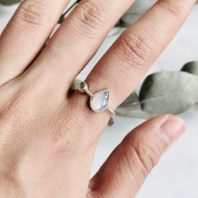 Moonstone Teardrop & Diamond Cut Ring in 925 Sterling Silver - Crystal Of A Kind