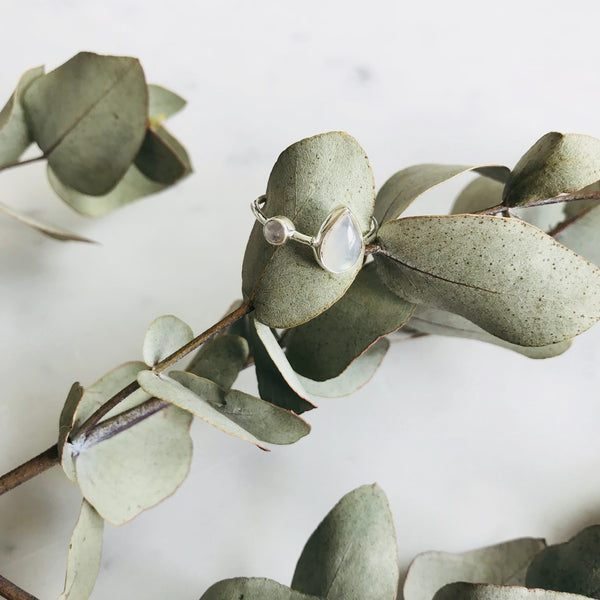 Moonstone Teardrop & Diamond Cut Ring in 925 Sterling Silver - Crystal Of A Kind