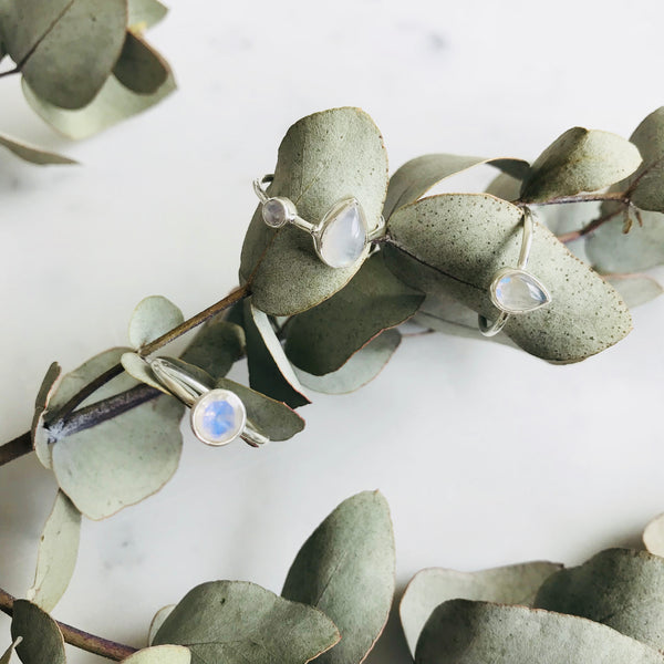 Moonstone Teardrop Ring in 925 Sterling Silver - Crystal Of A Kind