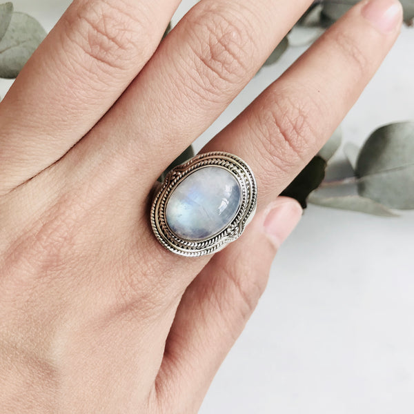 Moonstone Cuff Ring in 925 Sterling Silver - Crystal Of A Kind