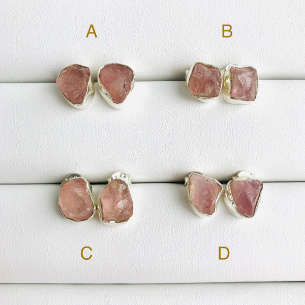 Raw Rose Quartz Stud Earrings in 925 Sterling Silver - Crystal Of A Kind