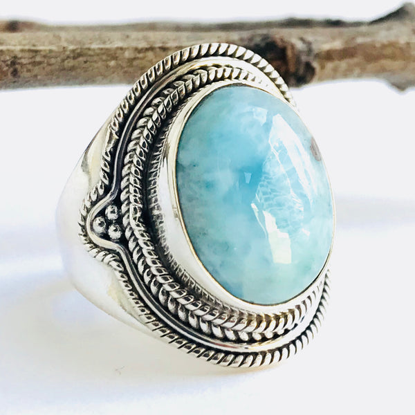 Larimar Cuff Ring in 925 Sterling Silver - Crystal Of A Kind