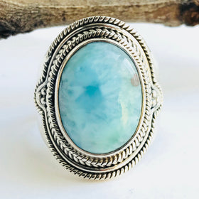 Larimar Cuff Ring in 925 Sterling Silver - Crystal Of A Kind