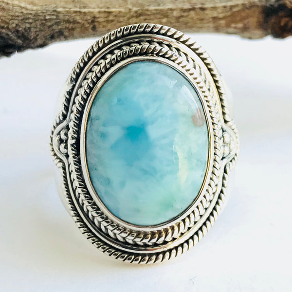 Larimar Cuff Ring in 925 Sterling Silver - Crystal Of A Kind