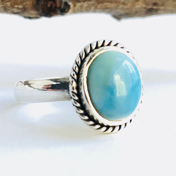Larimar Oval Ring in 925 Sterling Silver - Crystal Of A Kind
