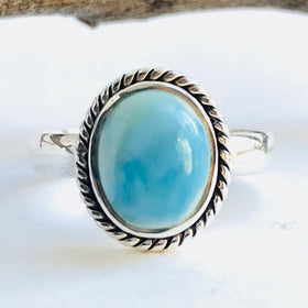 Larimar Oval Ring in 925 Sterling Silver - Crystal Of A Kind