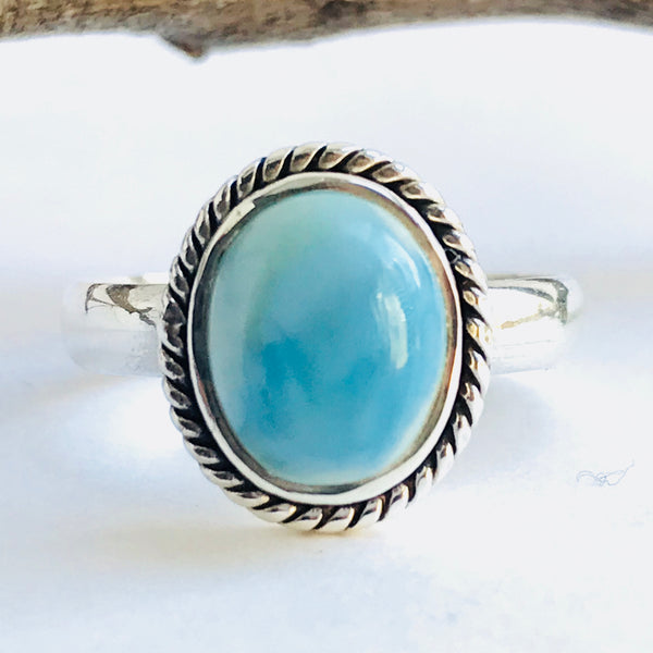 Larimar Oval Ring in 925 Sterling Silver - Crystal Of A Kind