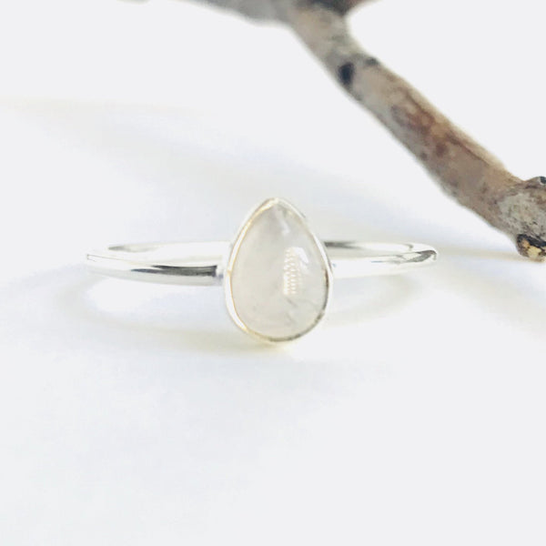 Rose Quartz Teardrop Ring in 925 Sterling Silver - Crystal Of A Kind