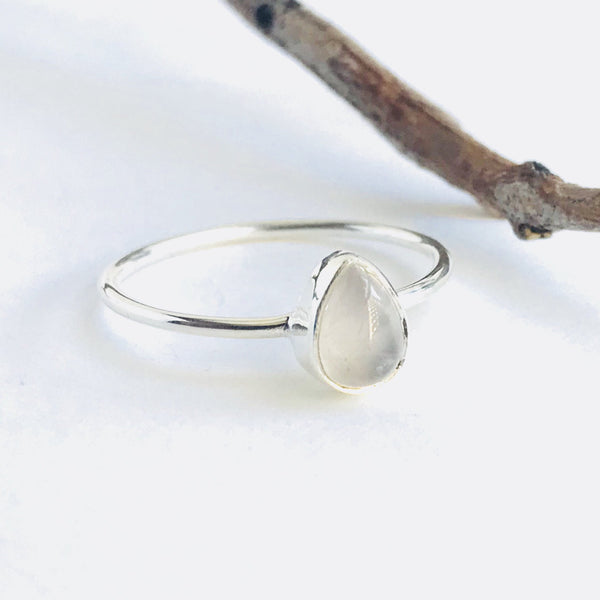 Rose Quartz Teardrop Ring in 925 Sterling Silver - Crystal Of A Kind