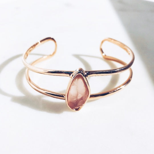 Raw Rose Quartz Infinity Bangle in Rose Gold - Crystal Of A Kind