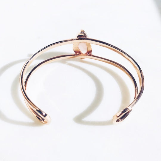 Raw Rose Quartz Infinity Bangle in Rose Gold - Crystal Of A Kind